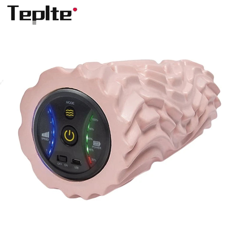 Rechargeable Electric Foam Roller - 4-Speed Vibration Massage for Deep Tissue Muscle Relief at Home