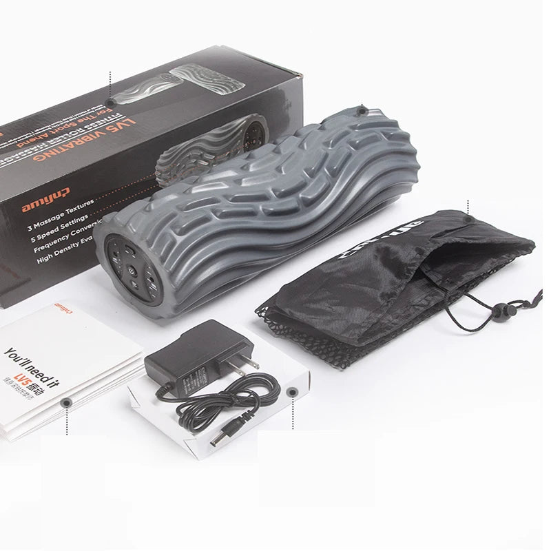 Rechargeable Electric Foam Roller - 4-Speed Vibration Massage for Deep Tissue Muscle Relief at Home